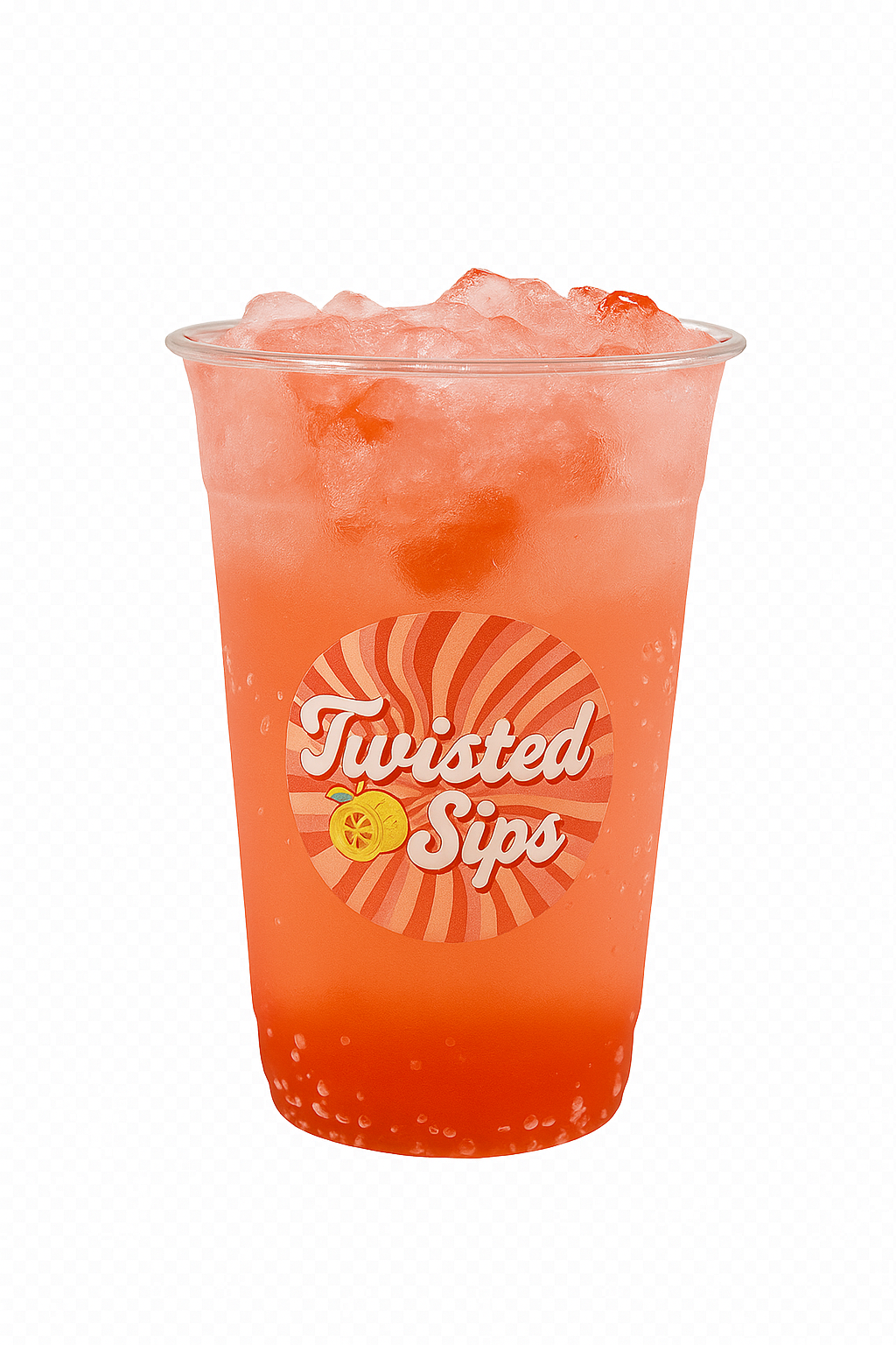 A 7up based drink called Popping Pearls is a light red color drink with strawberry boba and watermelon syrup.