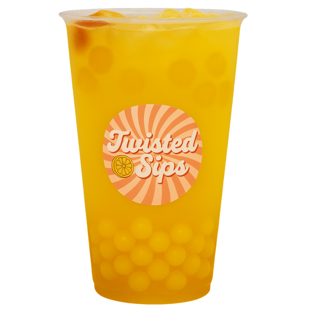 A lemonade based drink called Pirates Gold sold at Twisted Sips which is yellow in color with mango flavored boba.